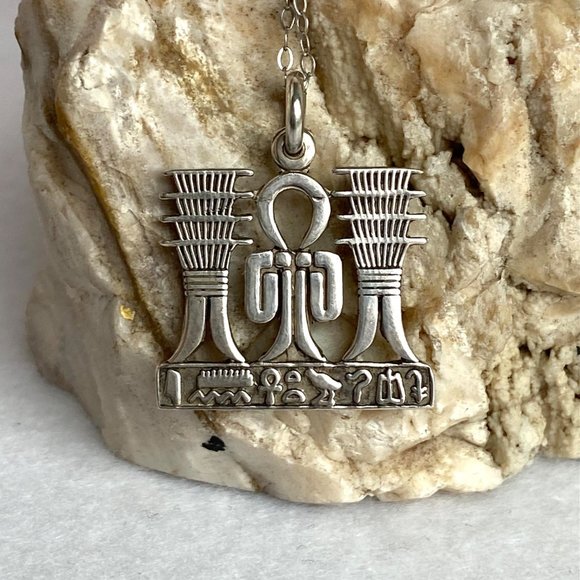Sterling Silver 925 Egyptian Knot Of Isis Djed Pillars Pendant Necklace 20" - Picture 6 of 16